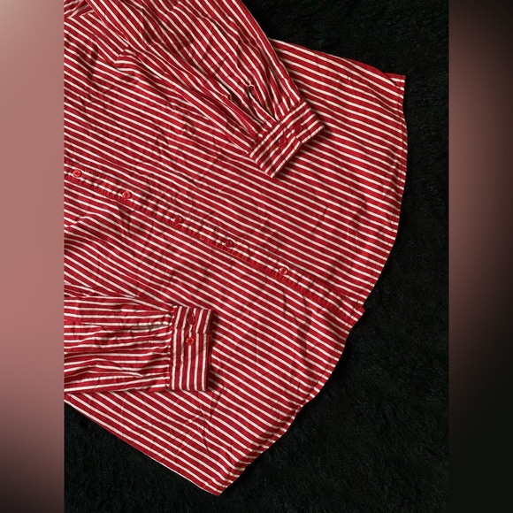 Roaman’s Women’s Red/ White Striped Button-Up Longsleeve Shirt Plus 16w PreOwned - Picture 2 of 12